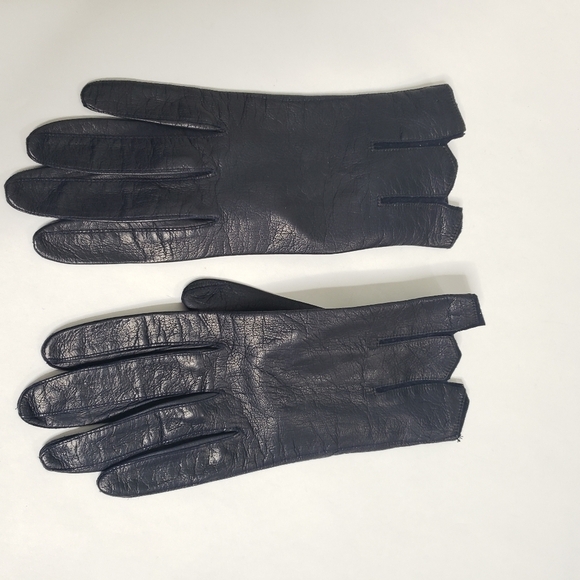 Vintage Alexander's navy blue leather driving gloves silk lining size 7 notched - Picture 2 of 6